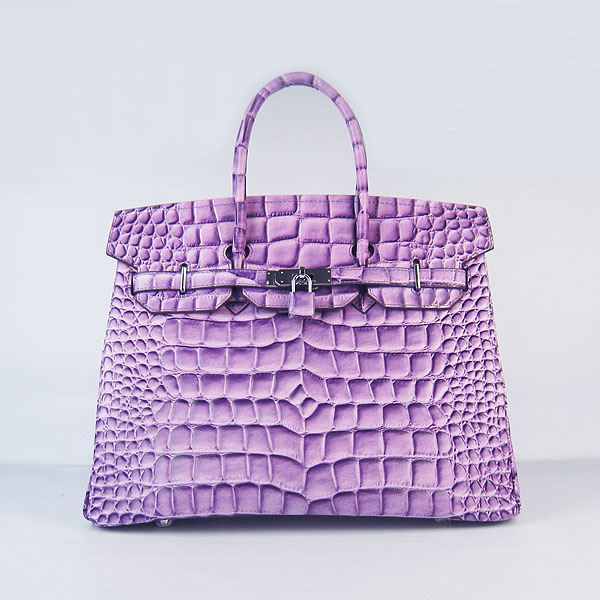 High Quality Fake Hermes Birkin 35CM Max Crocodile Veins Leather Bag Purple 6089